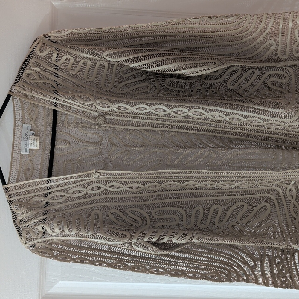 VINTAGE Coldwater Creek Taupe Crochet Cardigan SILK